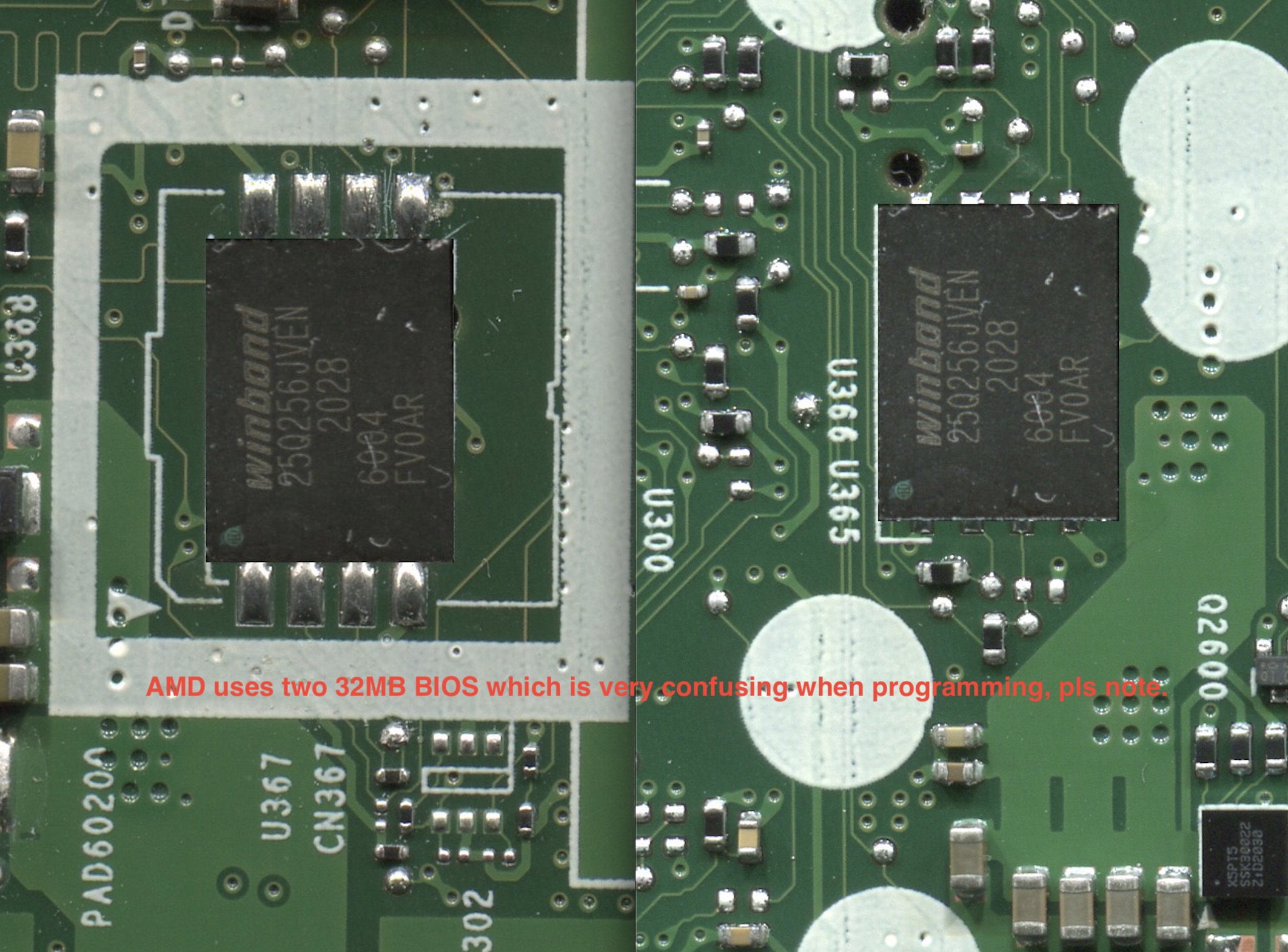 AMD uses two 32MB BIOS which is very confusing when programming, pls note..jpg